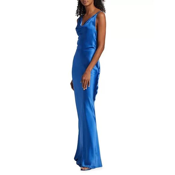 NWD Veronica Beard Sanderson Silk Satin Cowlneck Maxi Dress Gown SZ 6 Blue 2M456 - Picture 3 of 16